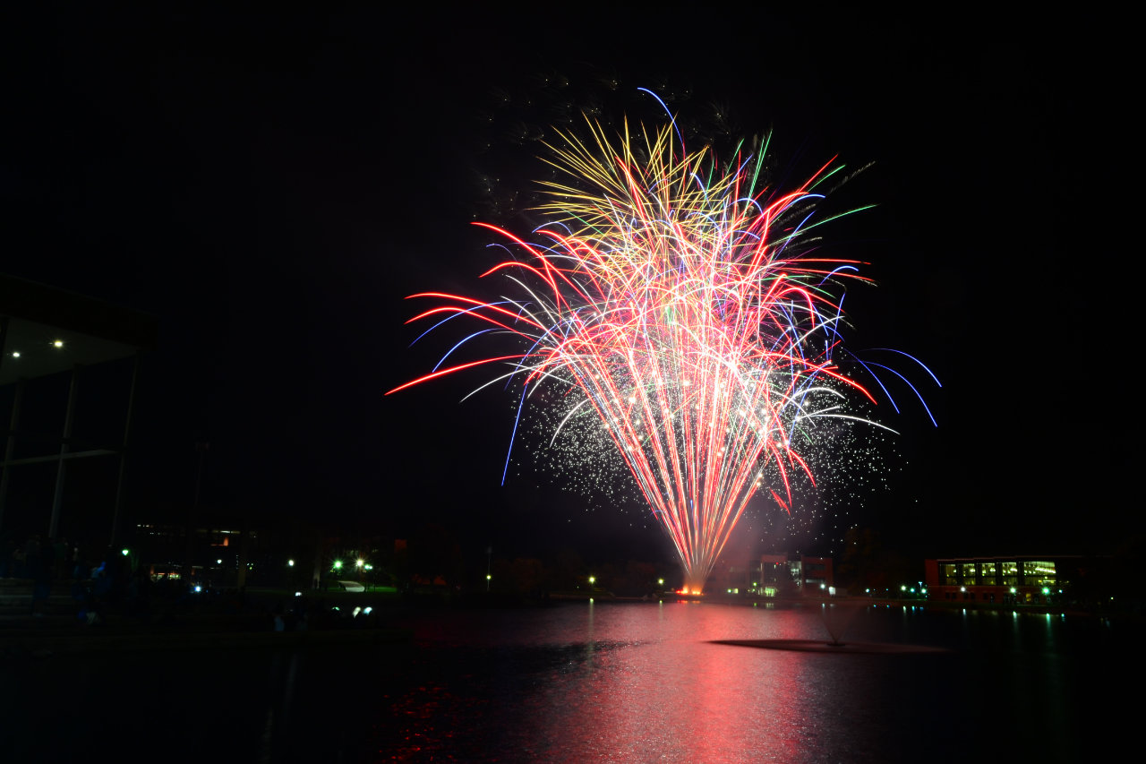 Fireworks over a lake