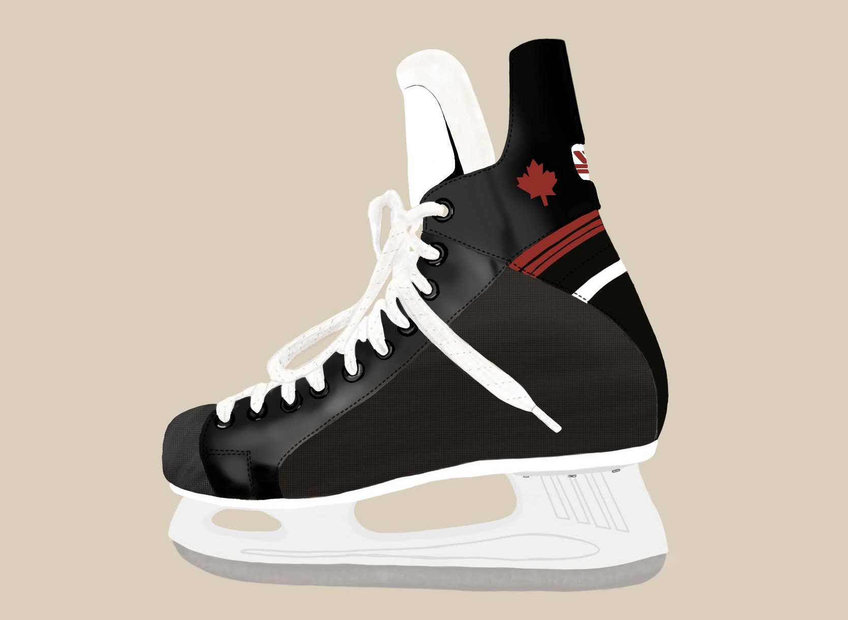 Realistic drawing of a hockey skate on a tan backround